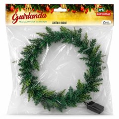 Guirlanda lisa aramada verde iluminada 45cm 60 galhos 50led