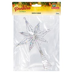 Ponteira flor estrelar aramada glitter 23cm              cx:060