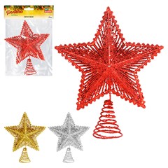 Ponteira estrela aramada raios glitter 23cm                          cx:048