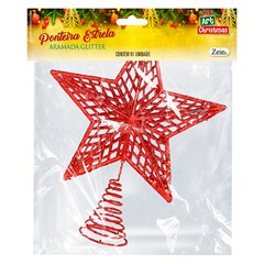 Ponteira estrela aramada glitter 23cm                            cx:048