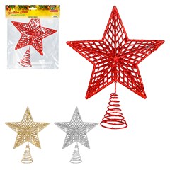 Ponteira estrela aramada glitter 23cm                            cx:048