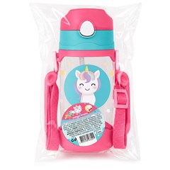Garrafa plast 400ml c/canudo e alca dupla un cx:040