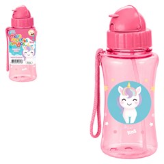 Garrafa plast 400ml c/canudo unicornio       cx:048