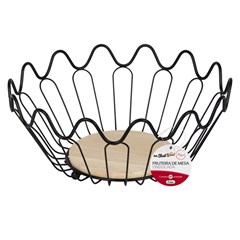Fruteira de mesa ondulada aramada com madeir cx:024