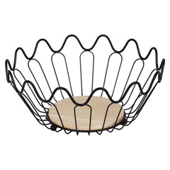 Fruteira de mesa ondulada aramada com madeir cx:024
