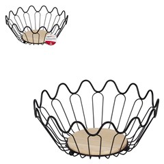 Fruteira de mesa ondulada aramada com madeir cx:024