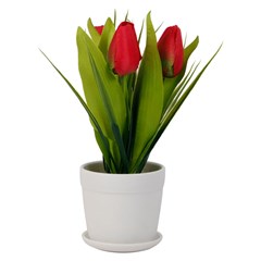 Flor artificial c/vaso plastico 23cm         cx:00024