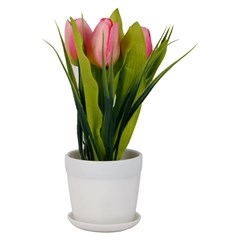 Flor artificial c/vaso plastico 23cm         cx:00024