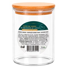 Pote de vidro boro red 600ml tpa bambu       cx:036