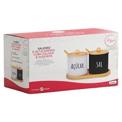 Saleiro e acucareiro com colher e suporte    cx:012