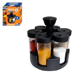 Porta condimento vidro 6 potes base giratori cx:018