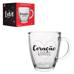 Caneca vidro 350ml conica coracao grande     cx:048