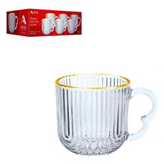 Cj xicaras vidro cafe 180ml 6pcs de vidro laur dourado     cx:012