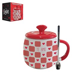 Caneca cer c/ colher de metal 420ml love te  cx:018