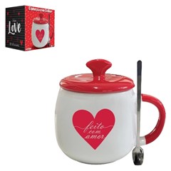 Caneca cer c/ colher de metal 420ml love fei cx:018