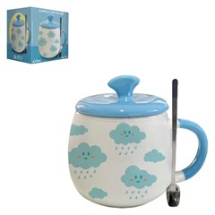 Caneca cer c/ colher de metal 420ml fofo nuv cx:018