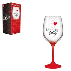 Taca vidro 450ml vinho love feliz vermelha   cx:024
