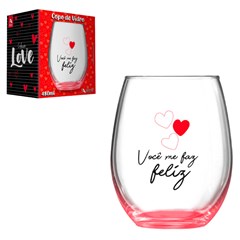 Copo vidro 480ml caixa presente amor feliz   cx:024