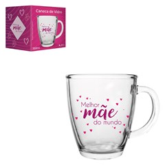 Caneca vidro 350ml conica melhor mae do mund cx:048
