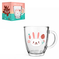 Caneca vidro 350ml conica pascoa coelhinho   cx:048