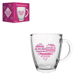 Caneca vidro 350ml conica mae atenciosa      cx:048