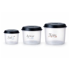 Cj mantimentos plast 3pcs c/tpa preta    cx:0016