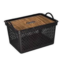 Cesto telado 20lts tampa label madeira       cx:008